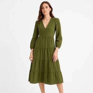 Jenni Kayne James Tiered Dress Moss Green Cotton Linen Size M